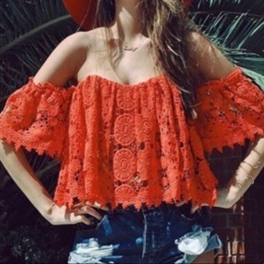 Tularosa Amelia Orange Lace Top Sz M View 2